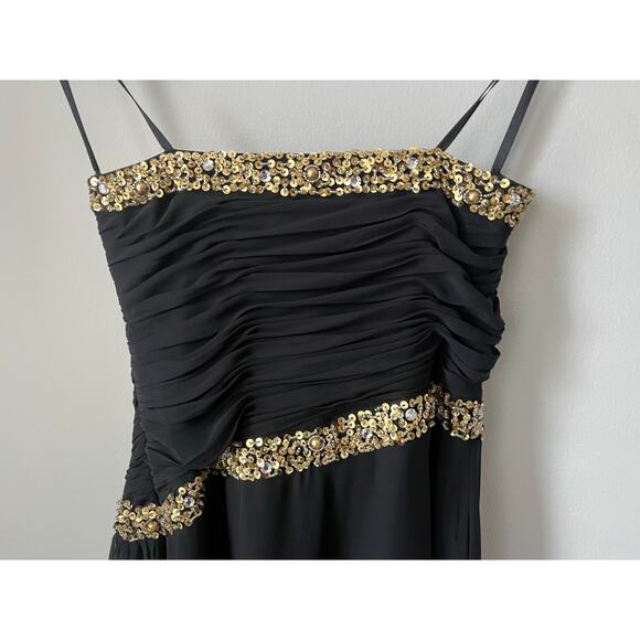 Formal Dress Prom Hoco Homecoming Black Gold Sequins Strapless Long Size 6 - Picture 6 of 11